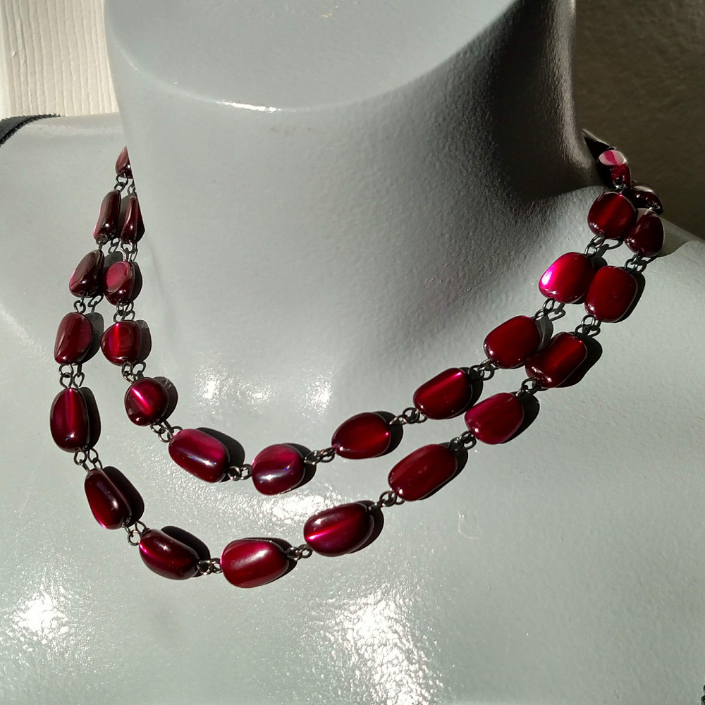 Iridescent purple abalone double strand necklace